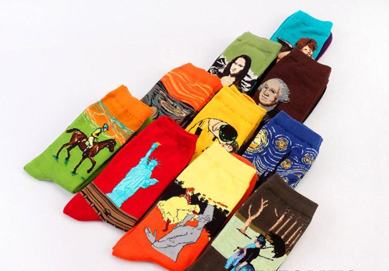 Classic Autumn Winter Retro Personality Art Van Gogh Mural World Famous Oil Painting Female Sock For Men And Women