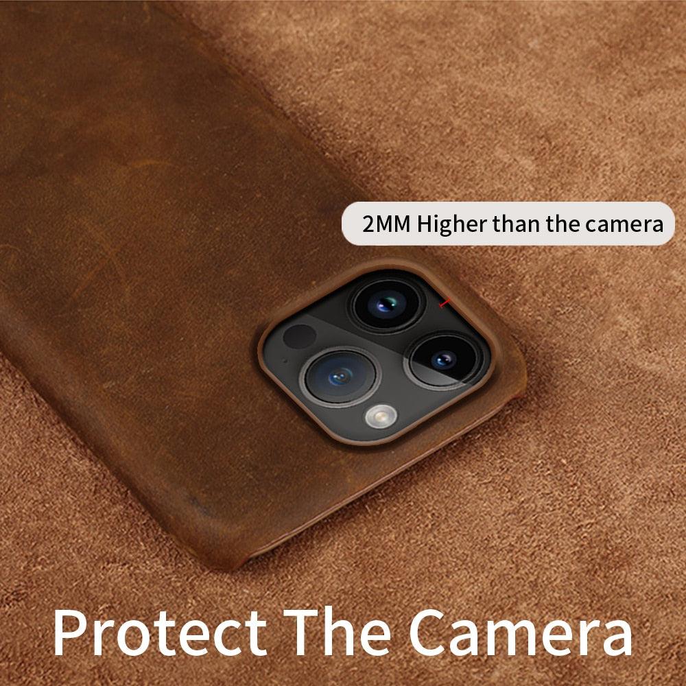 Classic Brown Genuine Leather Phone Case for iPhone 13 14 Pro Max 12 Mini 11 12 Pro Max Leather Cover Bumper Phone Case Compatible With iPhone Genuine Leather Slim Back Cover