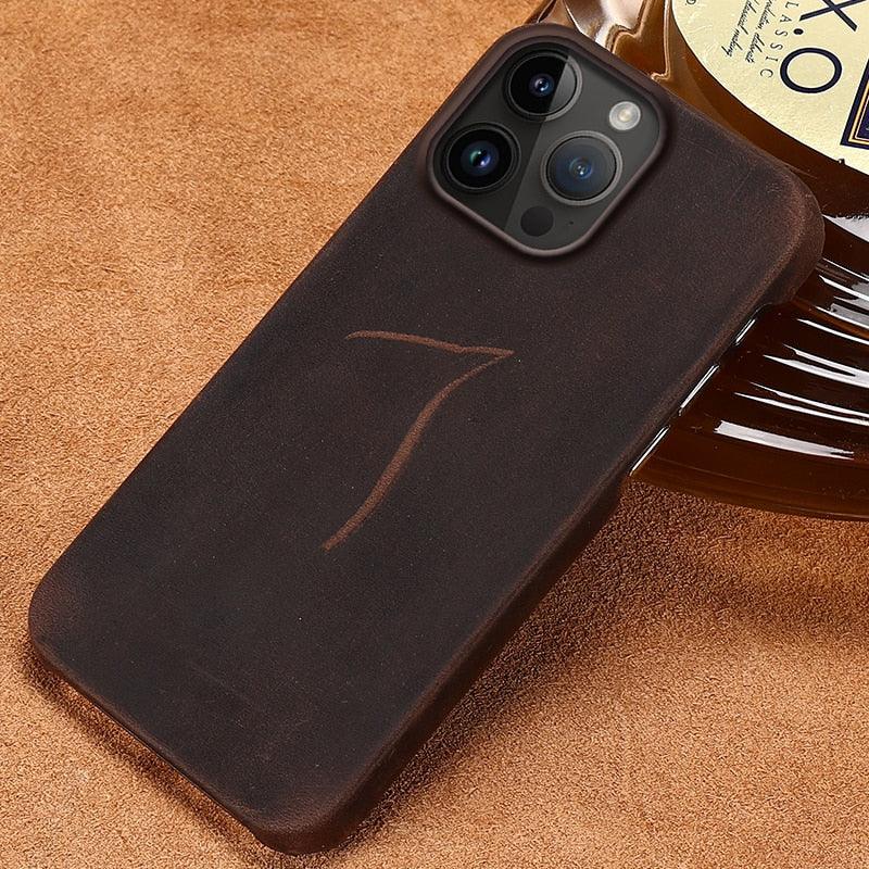 Classic Brown Genuine Leather Phone Case for iPhone 13 14 Pro Max 12 Mini 11 12 Pro Max Leather Cover Bumper Phone Case Compatible With iPhone Genuine Leather Slim Back Cover