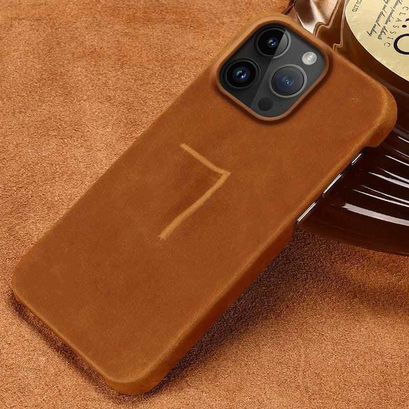 Classic Brown Genuine Leather Phone Case for iPhone 13 14 Pro Max 12 Mini 11 12 Pro Max Leather Cover Bumper Phone Case Compatible With iPhone Genuine Leather Slim Back Cover