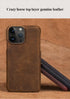 Classic Brown Genuine Leather Phone Case for iPhone 13 14 Pro Max 12 Mini 11 12 Pro Max Leather Cover Bumper Phone Case Compatible With iPhone Genuine Leather Slim Back Cover