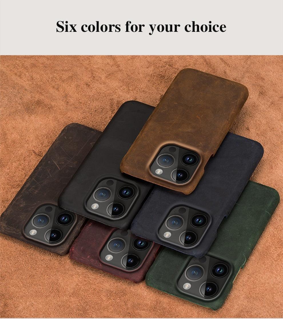 Classic Brown Genuine Leather Phone Case for iPhone 13 14 Pro Max 12 Mini 11 12 Pro Max Leather Cover Bumper Phone Case Compatible With iPhone Genuine Leather Slim Back Cover