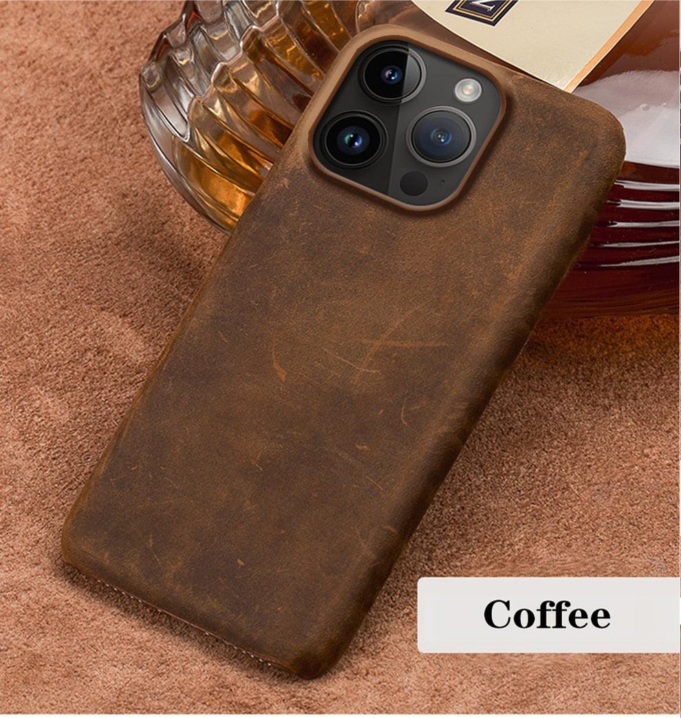 Classic Brown Genuine Leather Phone Case for iPhone 13 14 Pro Max 12 Mini 11 12 Pro Max Leather Cover Bumper Phone Case Compatible With iPhone Genuine Leather Slim Back Cover