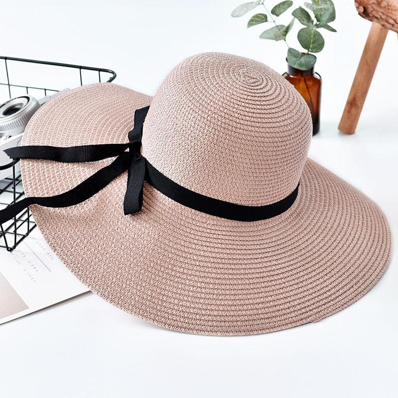 Classic Design Wide Elegant Hat New Simple Foldable Wide Floppy Girls Straw Hat Sun Hat Beach Women Summer Hat UV Protect Travel Cap Lady Cap Female Outdoor Summer Hat