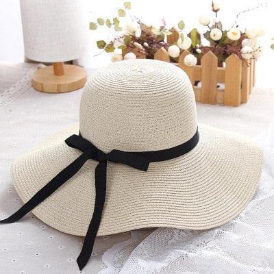 Classic Design Wide Elegant Hat New Simple Foldable Wide Floppy Girls Straw Hat Sun Hat Beach Women Summer Hat UV Protect Travel Cap Lady Cap Female Outdoor Summer Hat