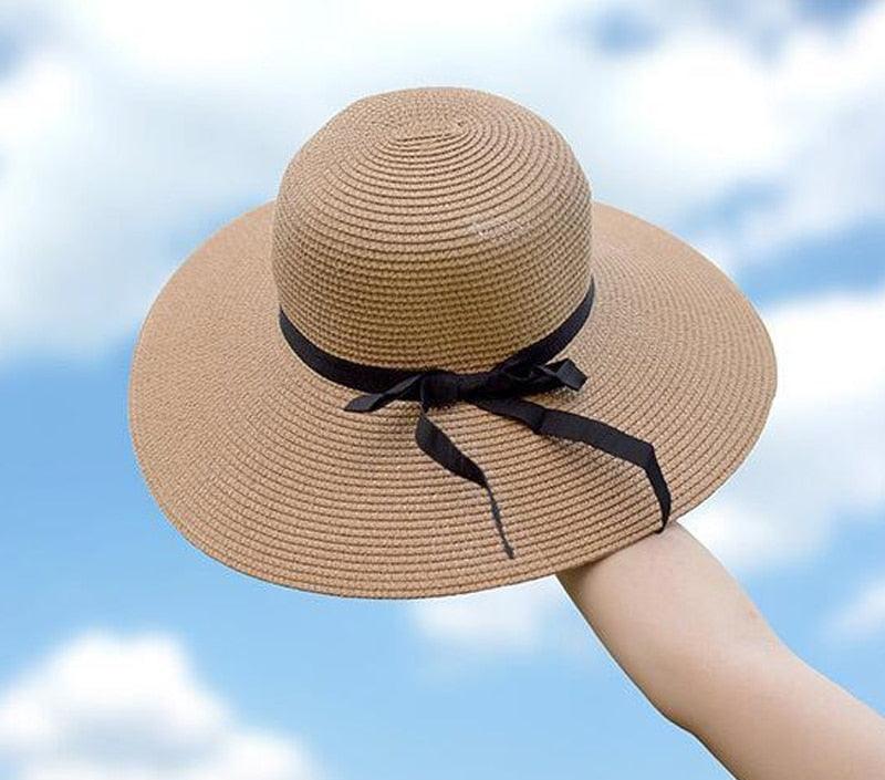 Classic Design Wide Elegant Hat New Simple Foldable Wide Floppy Girls Straw Hat Sun Hat Beach Women Summer Hat UV Protect Travel Cap Lady Cap Female Outdoor Summer Hat