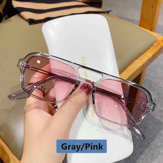 Classic Fashionable Retro Shape Double Bridges Style Women Sunglasses Polarized Square  Sunglasses for Women Men Classic Pink Gradient Eyewear Trending Sunglasses