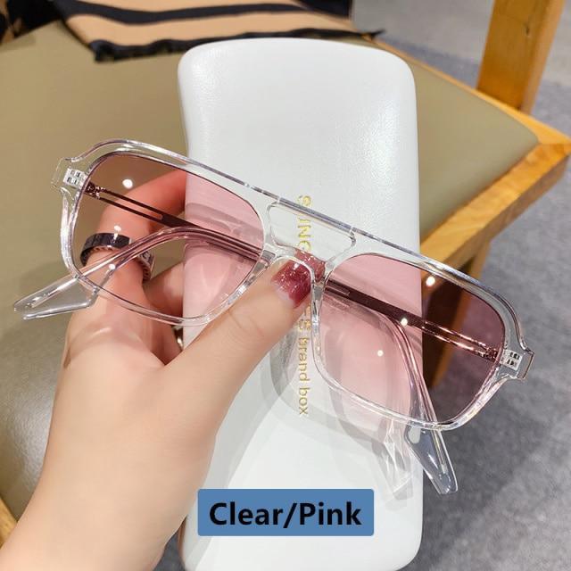 Classic Fashionable Retro Shape Double Bridges Style Women Sunglasses Polarized Square  Sunglasses for Women Men Classic Pink Gradient Eyewear Trending Sunglasses