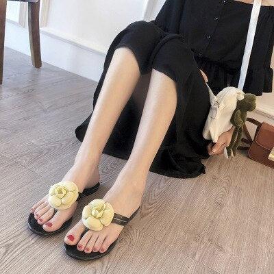 Classic Flower Women  Shoes Slippers Summer Flip Flops Beach Sandals Flats Slides Womens Flip Flops Elegant Lightweight Shoes Beach Summer Clear Sandals Thong Slippers