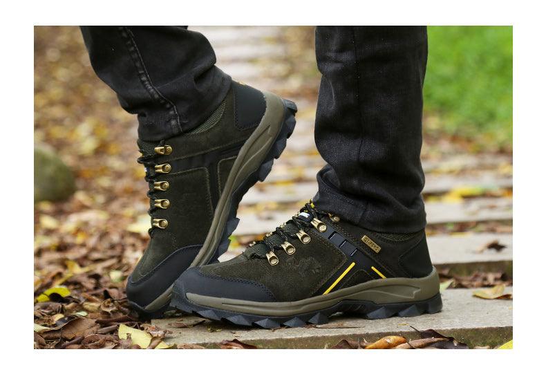 Classic Genuine Leather Outdoor Sport Mens Breathable Non slip Hiking Boots Light Mountain Climbing High Top Winter Warm Outdoor Walking Lace Up Anti-Slip Ankle Booties