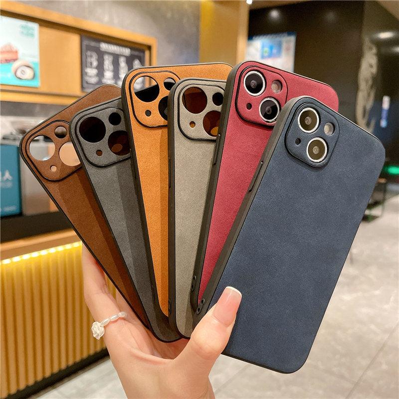 Classic Leather Case for iPhone Matte Texture Leather Phone Case For iPhone 13 12 11 Pro Max XS Max XR X 7 8 Plus 14Pro Luxury Shockproof Bumper Soft Back Cover