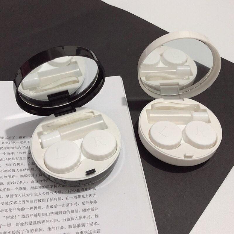 Classic Pattern Round Contact Lens Case With Mirror Portable Contact Lenses Cute Lightweight Mini Contact Lens Travel Kit Holder Container Includes Contact Lens Remover Tool