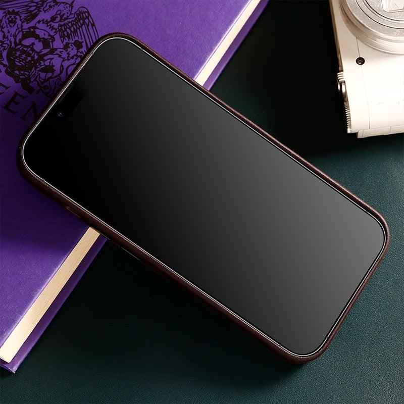 Classic Simple Brown Black Shockproof Drop Proof Phone Case Protective Genuine Leather Case for iPhone 13 Pro Max Business Case for iPhone 13 Mini Classic Magnetic Charging Phone Back Cover