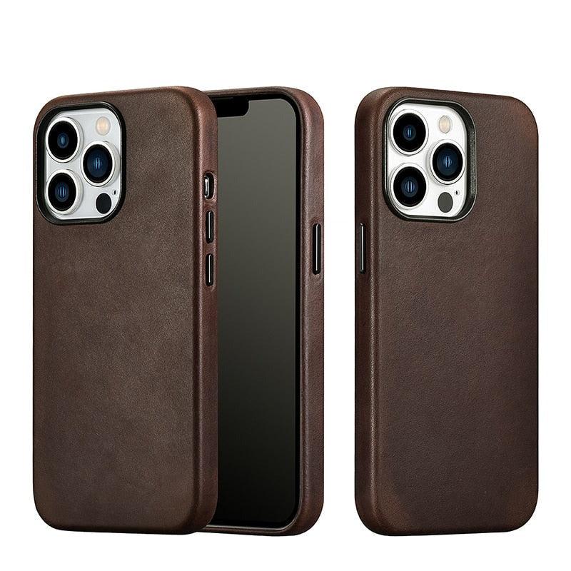 Classic Simple Brown Black Shockproof Drop Proof Phone Case Protective Genuine Leather Case for iPhone 13 Pro Max Business Case for iPhone 13 Mini Classic Magnetic Charging Phone Back Cover