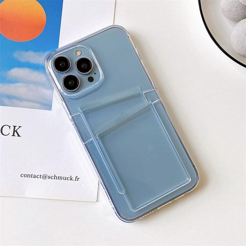 Clear Dual Card Slots Transparent Phone Case For iPhone 14 13 12 11 Pro Max XS Max XR X Full Body Shockproof Soft Silicone Back Cover