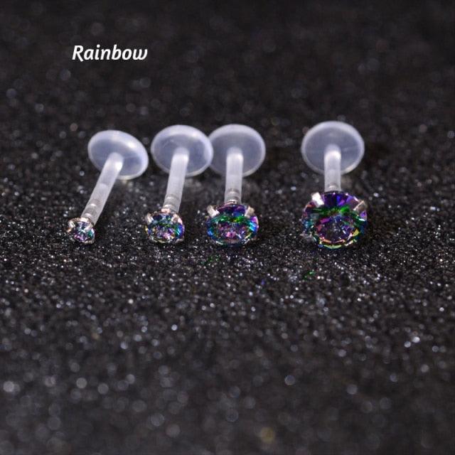 Clear Rainbow Lip Stud Acrylic Flexible Push-in  Trendy Earrings Flat Bottom Labret Ear Bone Stud Classic Piercing Cartilage Tragus Earring Studs  Studs Surgical Steel Nose Ear Rings Women Labret Ear Cartilage Tragus Piercing Body Jewelry