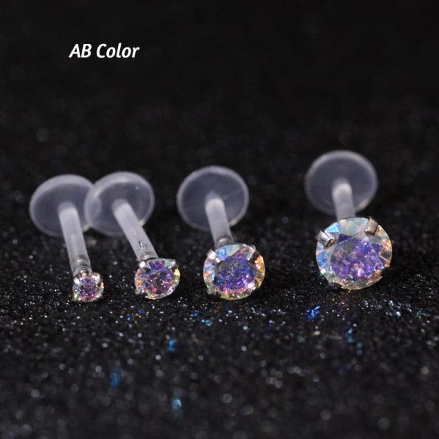 Clear Rainbow Lip Stud Acrylic Flexible Push-in  Trendy Earrings Flat Bottom Labret Ear Bone Stud Classic Piercing Cartilage Tragus Earring Studs  Studs Surgical Steel Nose Ear Rings Women Labret Ear Cartilage Tragus Piercing Body Jewelry