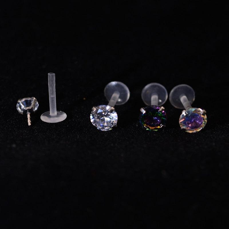 Clear Rainbow Lip Stud Acrylic Flexible Push-in  Trendy Earrings Flat Bottom Labret Ear Bone Stud Classic Piercing Cartilage Tragus Earring Studs  Studs Surgical Steel Nose Ear Rings Women Labret Ear Cartilage Tragus Piercing Body Jewelry