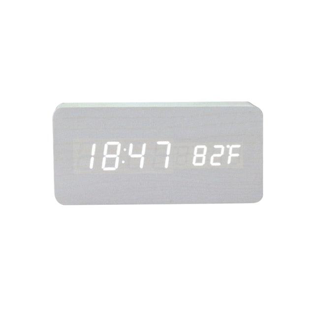 Clocks LED Wooden Alarm Clock Watch Wooden Wood Clock New Version LED Alarm Digital Desk Clock Adjustable Brightness, Alarm Time, Displays Time Date Temperature  Table Voice Control Digital Wood Electronic Desktop Table