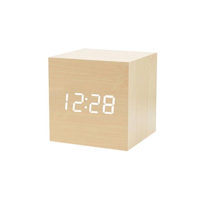 Clocks LED Wooden Alarm Clock Watch Wooden Wood Clock New Version LED Alarm Digital Desk Clock Adjustable Brightness, Alarm Time, Displays Time Date Temperature  Table Voice Control Digital Wood Electronic Desktop Table