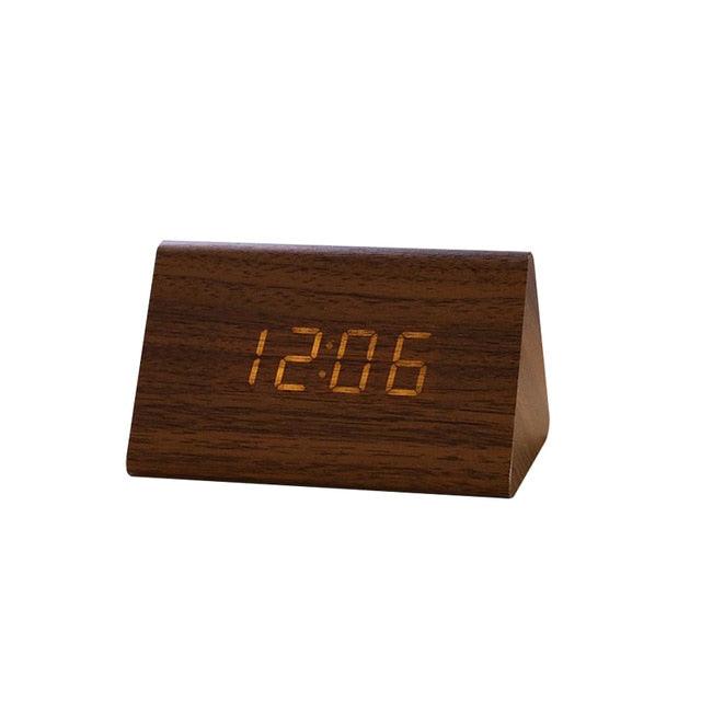 Clocks LED Wooden Alarm Clock Watch Wooden Wood Clock New Version LED Alarm Digital Desk Clock Adjustable Brightness, Alarm Time, Displays Time Date Temperature  Table Voice Control Digital Wood Electronic Desktop Table