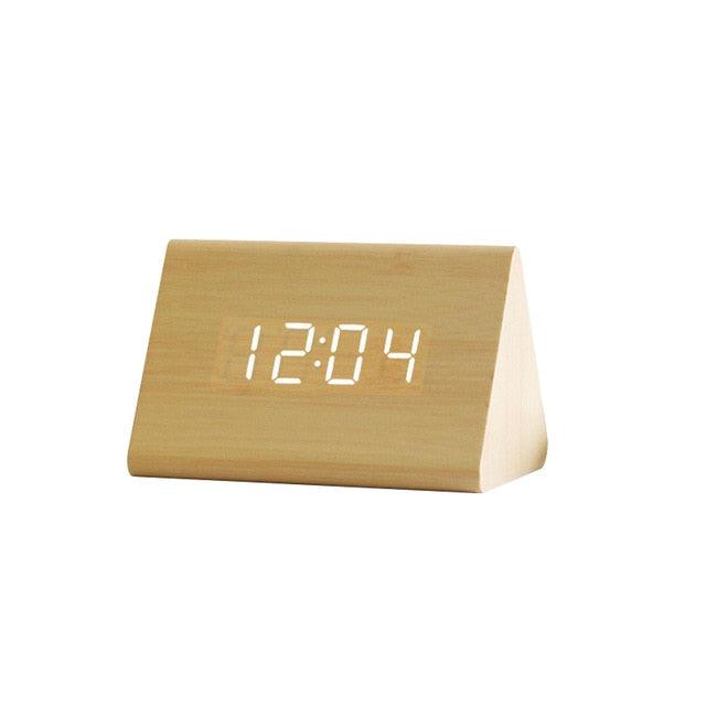 Clocks LED Wooden Alarm Clock Watch Wooden Wood Clock New Version LED Alarm Digital Desk Clock Adjustable Brightness, Alarm Time, Displays Time Date Temperature  Table Voice Control Digital Wood Electronic Desktop Table