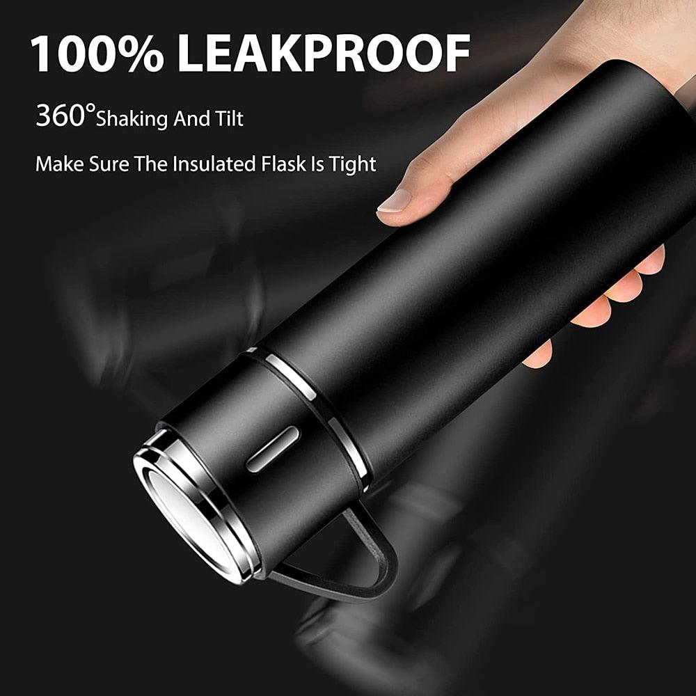 Coffee Thermos 500ml Water Bottle Portable Thermal Travel Sports Mug In-Car Insulated Cup Stainless Steel Vacuum Flasks Double Layer Stainless Steel Vacuum Flask Set with 3 Cups Including Lid