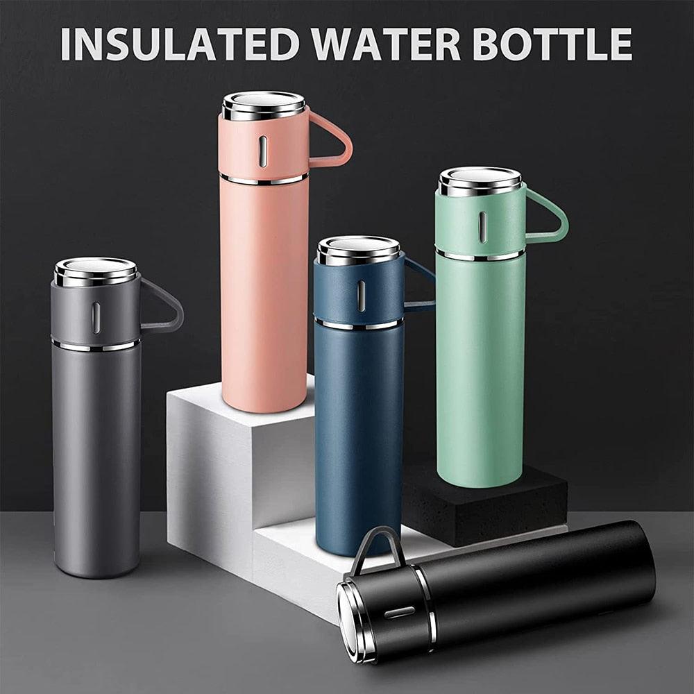 Coffee Thermos 500ml Water Bottle Portable Thermal Travel Sports Mug In-Car Insulated Cup Stainless Steel Vacuum Flasks Double Layer Stainless Steel Vacuum Flask Set with 3 Cups Including Lid