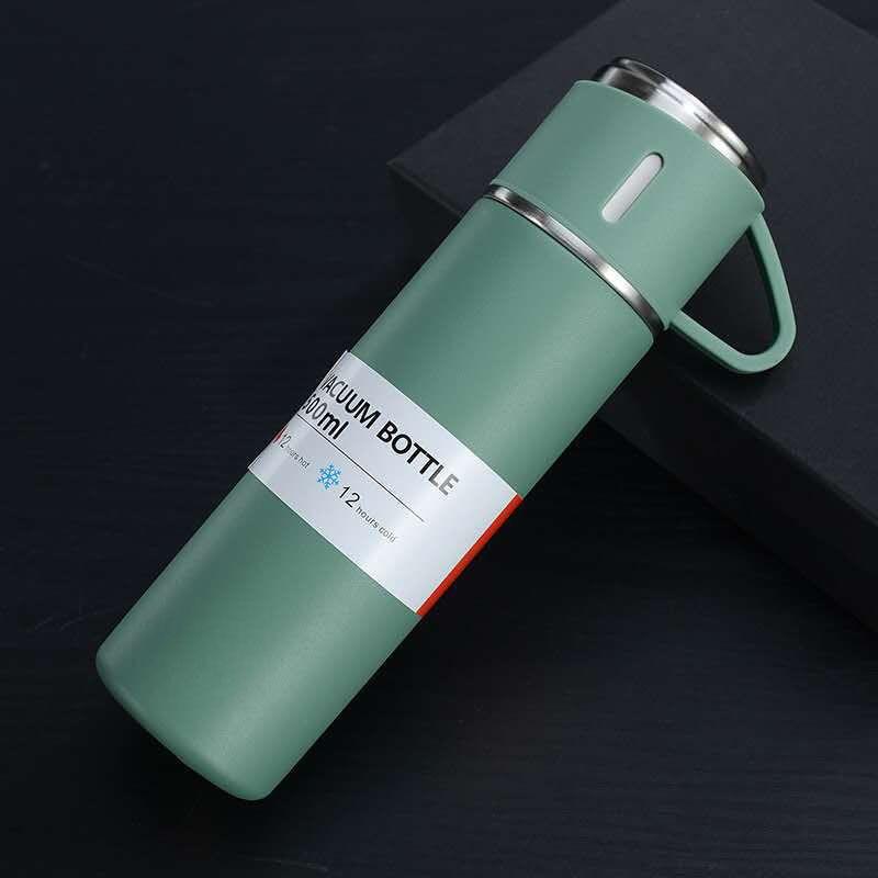 Coffee Thermos 500ml Water Bottle Portable Thermal Travel Sports Mug In-Car Insulated Cup Stainless Steel Vacuum Flasks Double Layer Stainless Steel Vacuum Flask Set with 3 Cups Including Lid