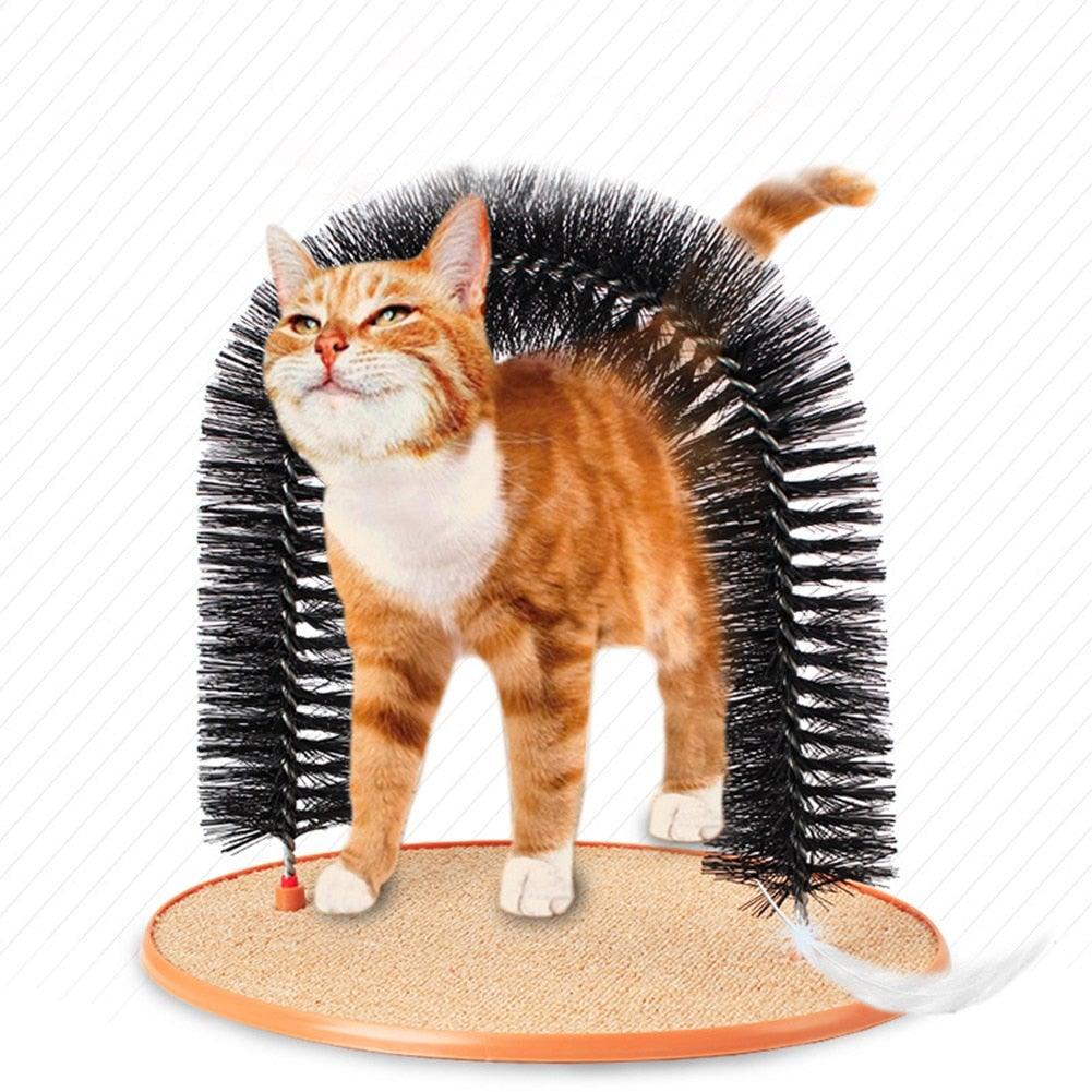 Comfortable Arch Cats Massager Pet Cat Itching Grooming Supplies Round Fleece Base Kitten Bristle Ring Brush and Carpet Base Groomer Massager Scratcher for Controlling Shedding Healthy Fur and Claws Toy Scratching Device Brush for Pets