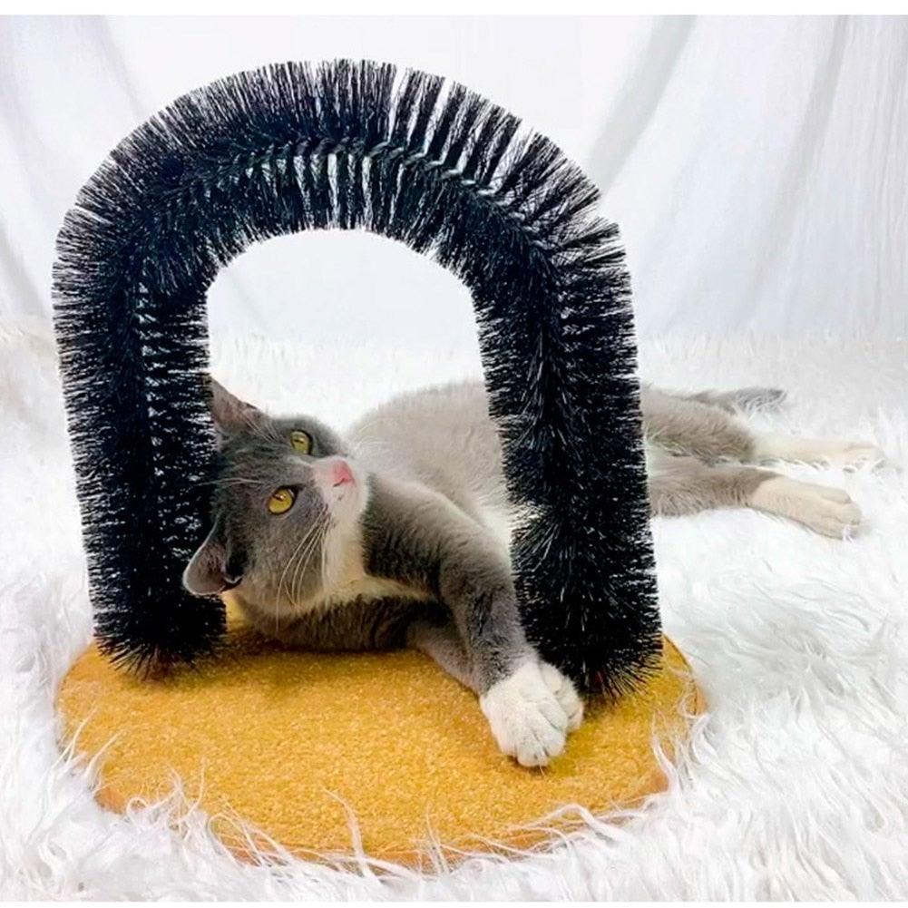 Comfortable Arch Cats Massager Pet Cat Itching Grooming Supplies Round Fleece Base Kitten Bristle Ring Brush and Carpet Base Groomer Massager Scratcher for Controlling Shedding Healthy Fur and Claws Toy Scratching Device Brush for Pets