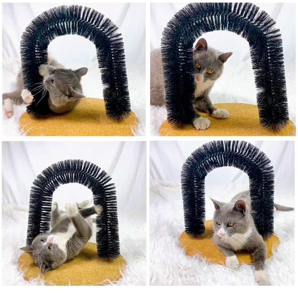 Comfortable Arch Cats Massager Pet Cat Itching Grooming Supplies Round Fleece Base Kitten Bristle Ring Brush and Carpet Base Groomer Massager Scratcher for Controlling Shedding Healthy Fur and Claws Toy Scratching Device Brush for Pets