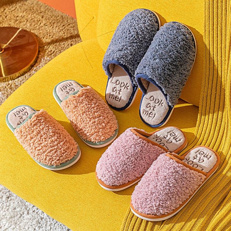 Comfortable Cotton Slippers Home Women Winter Indoor Non-Slip Warmth Shoes Couple Plush Slippers Unisex Men's And Women's House Slippers Indoor Memory Foam Cotton Slippers