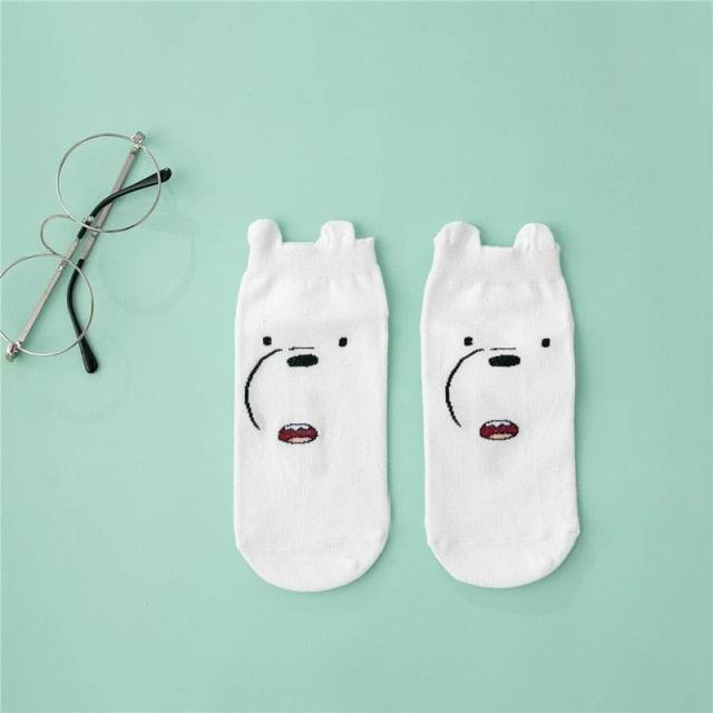 Comfortable Cotton White Cartoon Panda Heart Bear Pattern Socks Kawaii Cute Anime Style Invisible Ankle Socks Funny Boat Socks For Men And Women