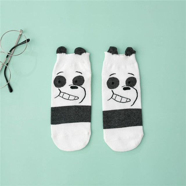 Comfortable Cotton White Cartoon Panda Heart Bear Pattern Socks Kawaii Cute Anime Style Invisible Ankle Socks Funny Boat Socks For Men And Women