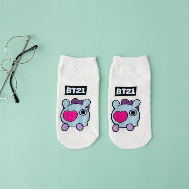 Comfortable Cotton White Cartoon Panda Heart Bear Pattern Socks Kawaii Cute Anime Style Invisible Ankle Socks Funny Boat Socks For Men And Women