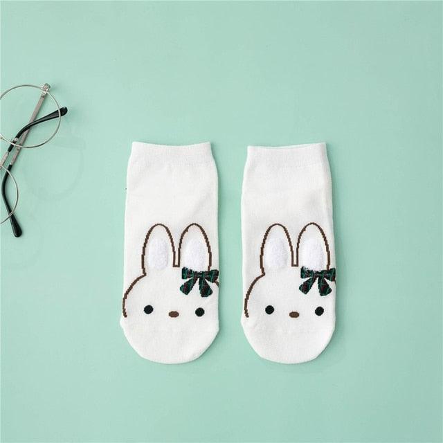 Comfortable Cotton White Cartoon Panda Heart Bear Pattern Socks Kawaii Cute Anime Style Invisible Ankle Socks Funny Boat Socks For Men And Women