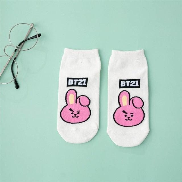 Comfortable Cotton White Cartoon Panda Heart Bear Pattern Socks Kawaii Cute Anime Style Invisible Ankle Socks Funny Boat Socks For Men And Women