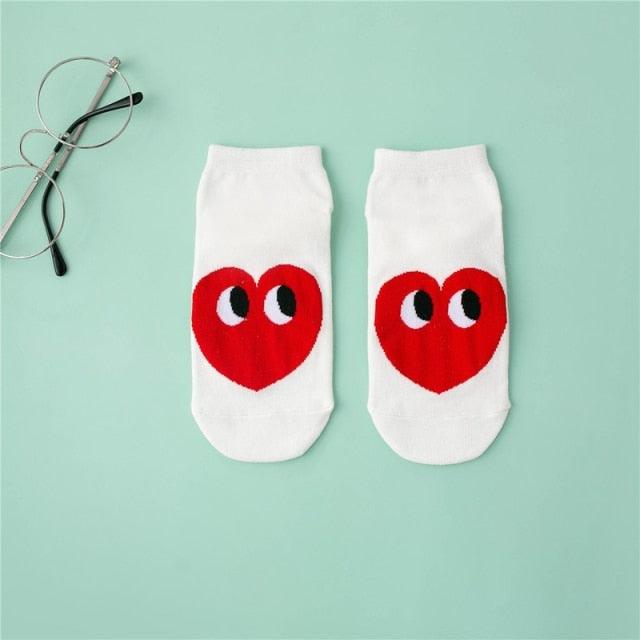 Comfortable Cotton White Cartoon Panda Heart Bear Pattern Socks Kawaii Cute Anime Style Invisible Ankle Socks Funny Boat Socks For Men And Women