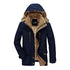 Comfortable Dark Blue Men's Casual Jacket Fashion Winter Male Thick Overcoat Stylish New Design Hooded Jacket Warm Winter Jacket For Men Soft Cotton Jackets Winter Snow Warm Jackets With Hood