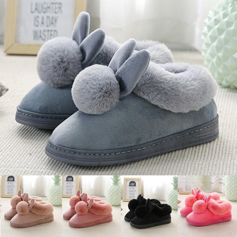 Comfortable Fashion Autumn Winter Cotton Slippers Rabbit Ear Home Indoor Slippers Winter Warm Shoes Womens Cute Plush Slippers Warm Indoor Slippers For Women Fleece Plush Bedroom Winter Boots