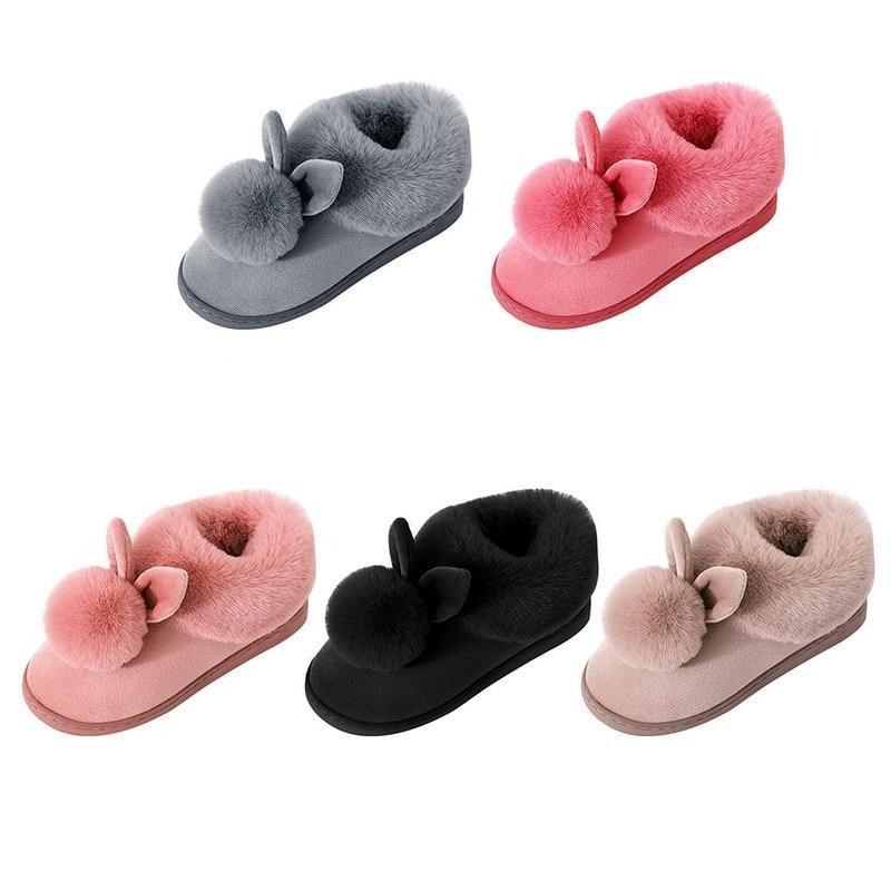 Comfortable Fashion Autumn Winter Cotton Slippers Rabbit Ear Home Indoor Slippers Winter Warm Shoes Womens Cute Plush Slippers Warm Indoor Slippers For Women Fleece Plush Bedroom Winter Boots