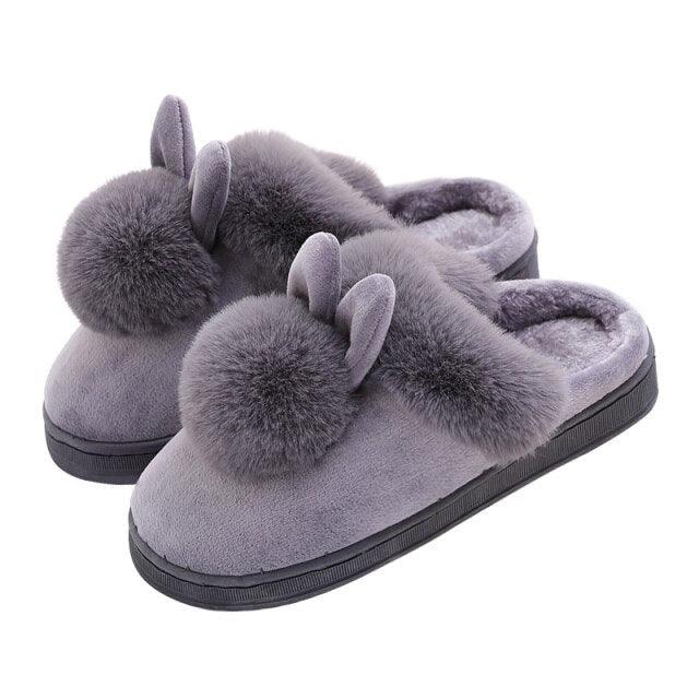 Comfortable Fashion Autumn Winter Cotton Slippers Rabbit Ear Home Indoor Slippers Winter Warm Shoes Womens Cute Plush Slippers Warm Indoor Slippers For Women Fleece Plush Bedroom Winter Boots