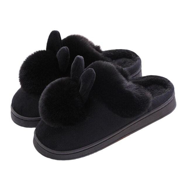 Comfortable Fashion Autumn Winter Cotton Slippers Rabbit Ear Home Indoor Slippers Winter Warm Shoes Womens Cute Plush Slippers Warm Indoor Slippers For Women Fleece Plush Bedroom Winter Boots