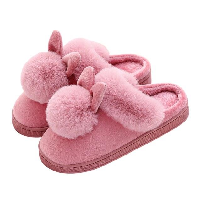 Comfortable Fashion Autumn Winter Cotton Slippers Rabbit Ear Home Indoor Slippers Winter Warm Shoes Womens Cute Plush Slippers Warm Indoor Slippers For Women Fleece Plush Bedroom Winter Boots