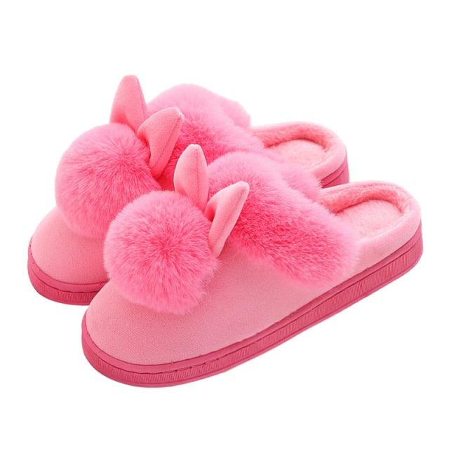 Comfortable Fashion Autumn Winter Cotton Slippers Rabbit Ear Home Indoor Slippers Winter Warm Shoes Womens Cute Plush Slippers Warm Indoor Slippers For Women Fleece Plush Bedroom Winter Boots