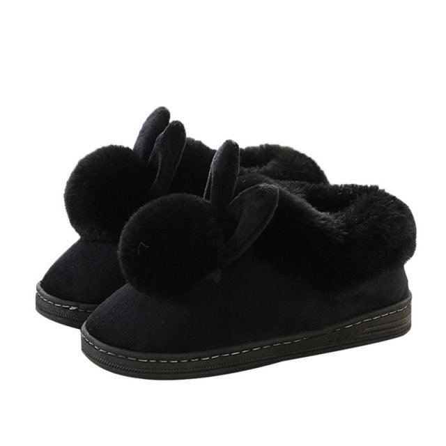 Comfortable Fashion Autumn Winter Cotton Slippers Rabbit Ear Home Indoor Slippers Winter Warm Shoes Womens Cute Plush Slippers Warm Indoor Slippers For Women Fleece Plush Bedroom Winter Boots