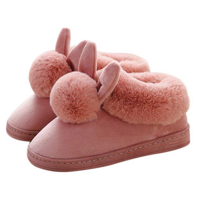 Comfortable Fashion Autumn Winter Cotton Slippers Rabbit Ear Home Indoor Slippers Winter Warm Shoes Womens Cute Plush Slippers Warm Indoor Slippers For Women Fleece Plush Bedroom Winter Boots