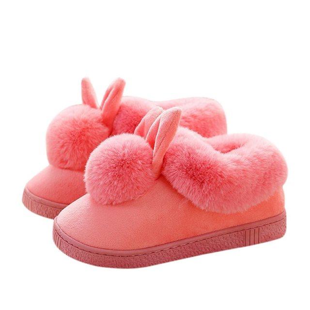 Comfortable Fashion Autumn Winter Cotton Slippers Rabbit Ear Home Indoor Slippers Winter Warm Shoes Womens Cute Plush Slippers Warm Indoor Slippers For Women Fleece Plush Bedroom Winter Boots