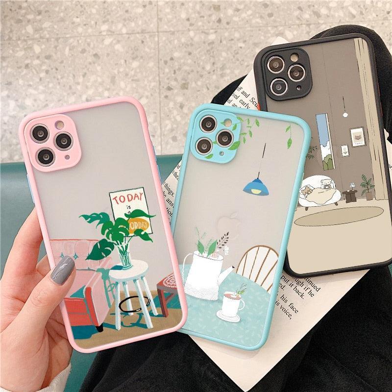 Comfortable Home Furnishing Hard Shells Case For iPhone 11 Case For iPhone XS XR X 12 13 14 Pro Max 14 Plus 7 8 Plus SE 20 Cover Simple Furniture Pattern Light-Wight Protective Bumper Cover